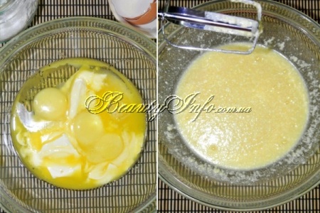 Соединяем яйцо, желтки, масло комнатной температуры, сахарный песок, ванилин, цедру 