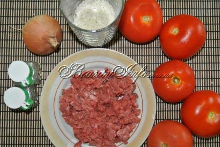 Продукты для приготовления фаршированных помидоров с мясом